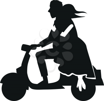 silhouette couple over a motorcycle. illustration