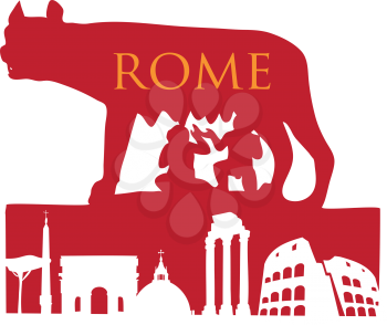 The Symbol Of Rome, Capitoline Wolf with roman monument 