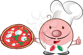 pizza chef mascot cartoon. illustration