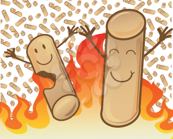 couple of cheerful pellets on flame background
