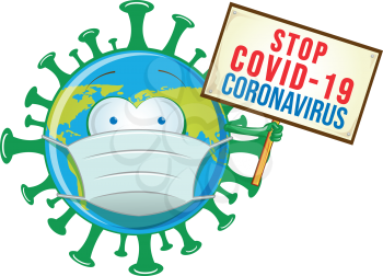 stop evil coronavirus character cartoon with signboard