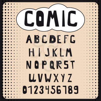 Comic yellow alphabet set. Letters, numbers and figures for kids illustrations, websites, comics, banners