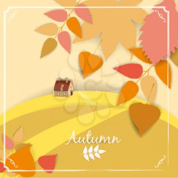 Autumn banner background with paper fall leaves, temlate, vector, illustration