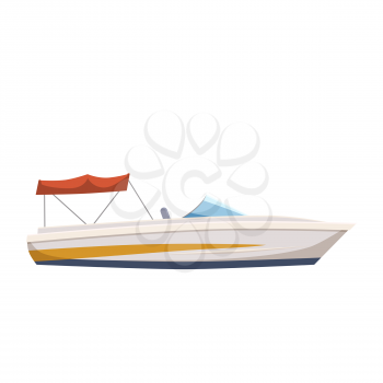 Speed boat, yacht on seascape background, cartoon style, vector illustration