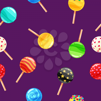 Seamless pattern colored candy lollipop, caramel on stick