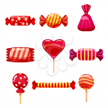 Set single cartoon candies, lollipop, candy. Illustration isolated on white