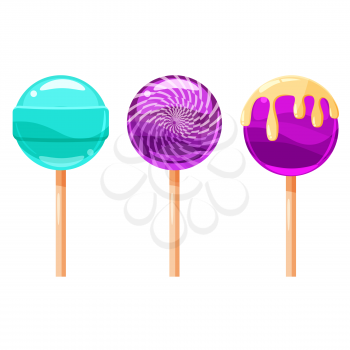 Set of colorful lollipops, sweet candies, vector illustration