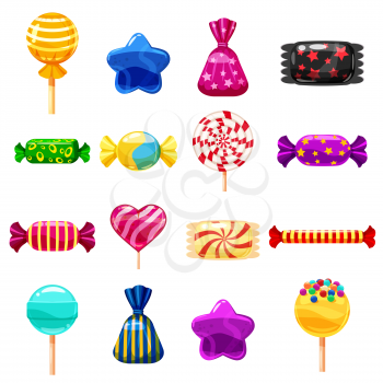 Set single cartoon candies, lollipop, candy, desserts. Illustration isolated on white