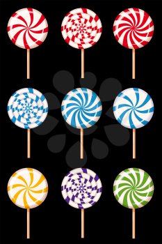 Set striped peppermint candies, caramel, vector Cartoon style