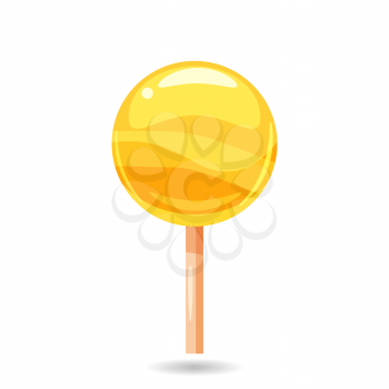 Glossy lollipop candy, vector isolated, cartoon yellow