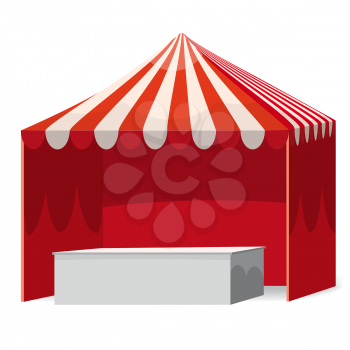 Stripped Promotional Outdoor Event Trade Show Pop-Up Red Tent Mobile Marquee. Mockup, Mock Up, Template. Illustration Isolated On White Background. Ready For Your Design. Product Advertising
