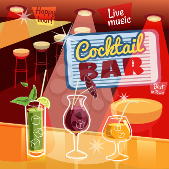 Retro poster design for cocktailbar. Vintage poster, card for bar or restaurant.