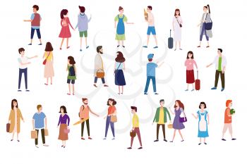 Set a crowd of people characters go about their business, make purchases, loving couples, single, sellers, buyers