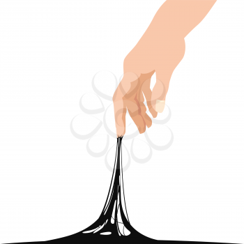Sticky slime reaching stuck for hand, black banner template
