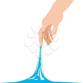 Sticky slime reaching stuck for hand, blue banner template