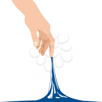 Sticky slime reaching stuck for hand, blue banner template