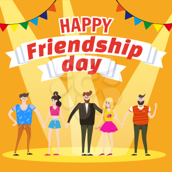 Celebrating Group of happy friends enjoying Friendship Day. Modern graphic. Cartoon style illustration for your design.
