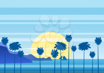 Summer sunny tropical backgrounds seascape with palms seaside