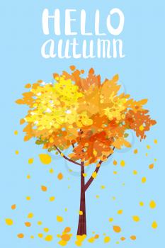 Hello Autumn, Lettering, autumn tree with sending leaves