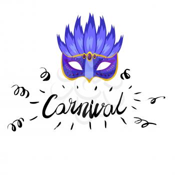 Carnival hand drawn lettering and mask for Brasil carnaval, Mardi Gras