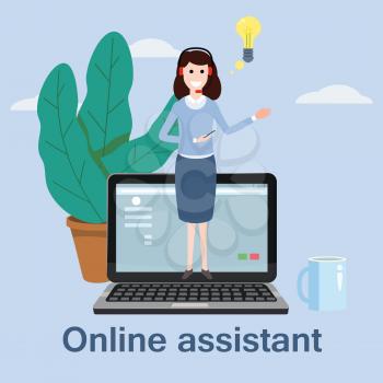 Concept online assistant, customer and operator, call centre, online global technical support 24-7.