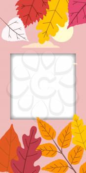 Autumn template of autumn fallen leaves orange yellow foliage. Background social media stories banners