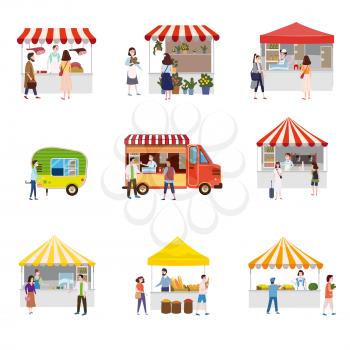 Set outdoor street food festival canopy tent pavilion shopping stall kiosk