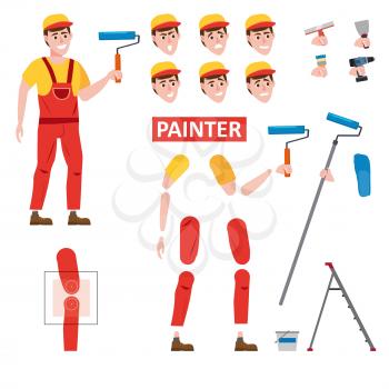 Painter profession worker character for animation. Front view