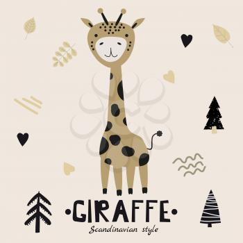 Giraffe cute funny character. Childish vector illustration in scandinavian style