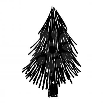 Christmas forest tree fir-tree icon. Simple doodles black white illustration in scandinavian style