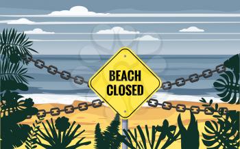 Beach Closed sign chain. Entrance on the beach is closed