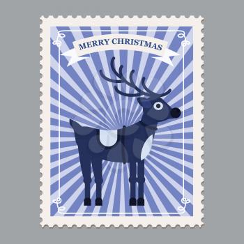Merry Christmas retro postage stamp with deer
