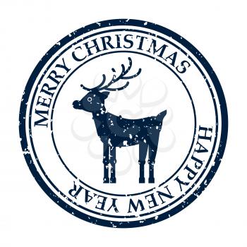 Merry Christmasand Happy New Year grunge dirty post stamp deer icon