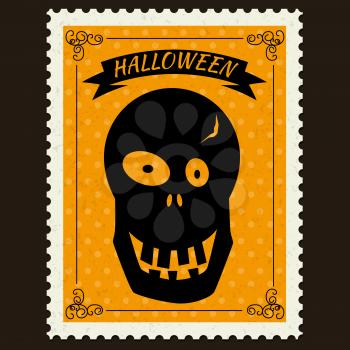 Happy Halloween Postage Stamps with skull, halloween cartoon character symbol