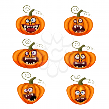 Set Pumpkins Halloween funny faces open mouths creepy and scary funny jaws teeths creatures expression monsters characters