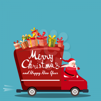 Merry Chrismas Santa Claus Van delivering gifts