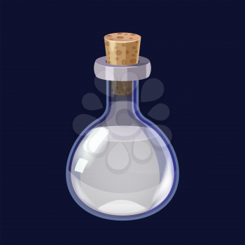 Bottle with liquid white potion magic elixir game icon GUI. Vector illstration for app games user interface