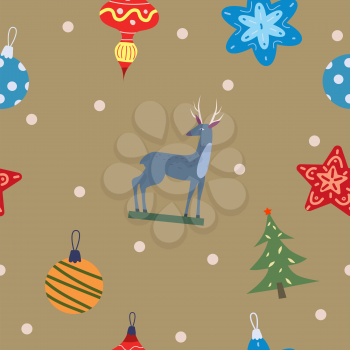 Christmas seamless pattern vintage balls, toys. Vector illustration for wrapping papers, decoration flat cartoon style isolated