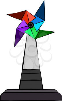 A colorful children pinwheel or windmill toy stand made out of paper also depicting the green energy source of air vector color drawing or illustration 