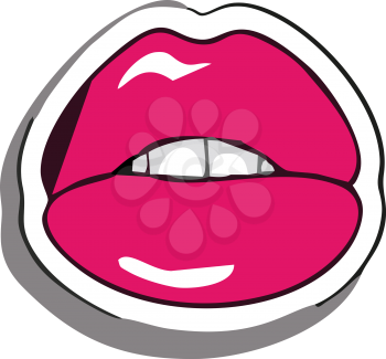 Picture of someone biting her lips painted in red lipstick with white teeth vector color drawing or illustration 