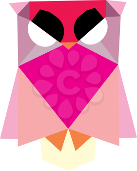 A picture of angry owl made out of geometrical shapes using whiteorangered black & orange color vector color drawing or illustration 