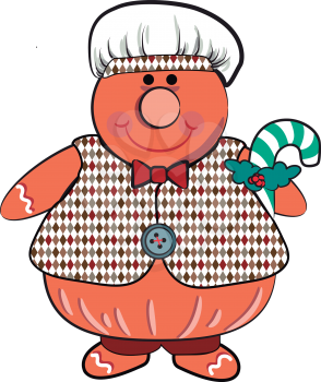 Cookie in shape of a cook is decorated with Christmas themed colorful frosting vector color drawing or illustration 