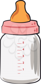 Feeding bottle for baby with pink nozzle vector color drawing or illustration 