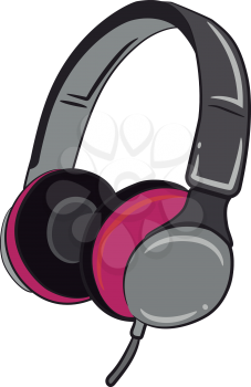 A wired headphone in grey and pink color vector color drawing or illustration 