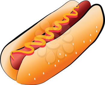 A classic hotdog with yellow mustard sauce vector color drawing or illustration 