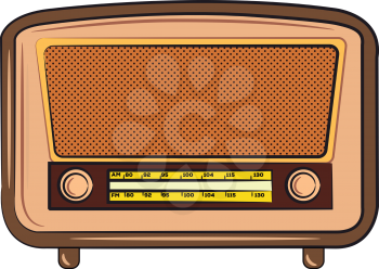 A radio set with manual AM and FM frequency search nob vector color drawing or illustration 