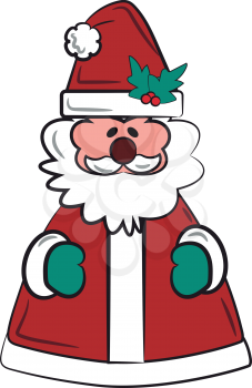 Fully covered Santa figurine with green gloves & wreath on the cap vector color drawing or illustration 