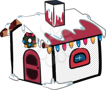A snow house decorated in Christmas theme with colorful lights vector color drawing or illustration 