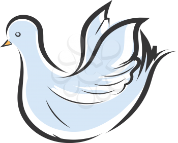 Light blue and white dove with yellow beak vector illustration on white background.