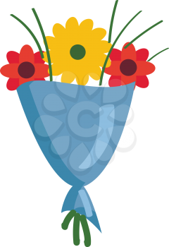 Bouquet with red and yellow flowers vector illustration on white background.